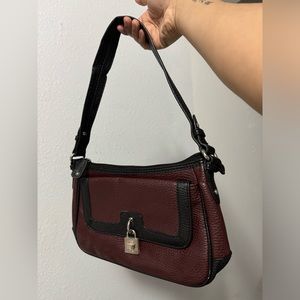 Chaps Y2K Small Maroon & Black Shoulder Bag Faux Leather
